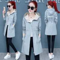 BANDALY 2019秋季新品女装风衣女中长款韩版宽松薄款外套大衣 GZZXY189 蓝色 XXL