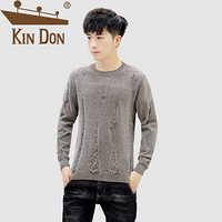 金盾（KIN DON）针织衫 男2019秋季新款休闲百搭韩版潮流时尚圆领毛衣打底衫 A303-MY01 卡其色 XL