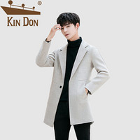 金盾（KIN DON）毛呢大衣 男2019秋冬新款休闲百搭修身韩版英伦风长款风衣 C312A- F11 米白 XL