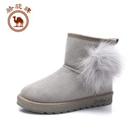 骆驼 CAMEL牌 雪地靴女时尚甜美舒适中筒厚底防滑 W84502501 沙色 37/235码
