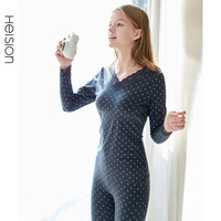 海之宁秋衣秋裤女士圆领纯棉套装蕾丝薄款修身打底防寒保暖内衣可爱少女学生衬衣衬裤秋天冬季 H81QWNT043 蕾丝深灰 XL