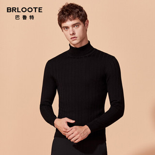 Brloote/巴鲁特 男士纯羊毛衫时尚休闲竖条纹针织衫男冬季高领羊毛打底衫 黑色 190/108A