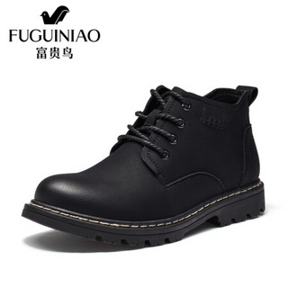 富贵鸟（FUGUINIAO）男士时尚短靴百搭耐磨高帮休闲马丁鞋D803320C 黑色 39