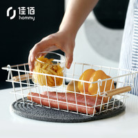 佳佰 橡胶木铁艺置物篮 白色 PK8656B-3