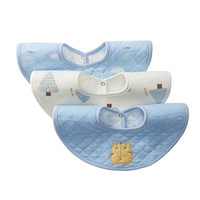 Wellber 威尔贝鲁 婴儿围嘴 宝宝口水巾可旋转 新生儿小围兜棉防水 松树3条装