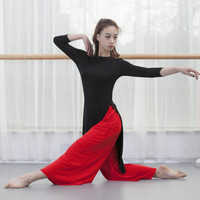 AUDDE 2019夏季新款女装新品T恤女现代舞练功服上衣舞蹈服服装宽松形体训练服开叉 AAAYYFS08 黑色 M