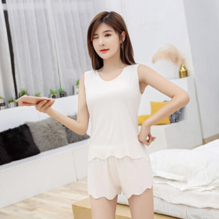 套随心裁简约睡觉衣家居服加肥大码女装三分安全裤 ywbr011-tzr 白色