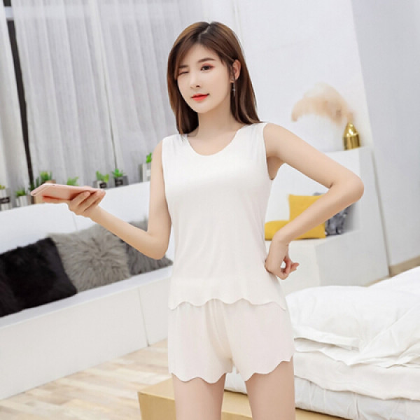 夏季新品背心两件套随心裁简约睡觉衣家居服加肥大码女装三分安全裤