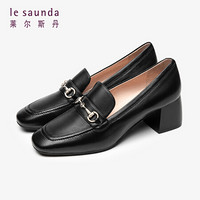 促莱尔斯丹 le saunda 时尚优雅方头套脚深口金属饰扣中跟女单鞋LS AT64102 黑色 37