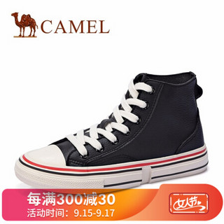 骆驼（CAMEL） 女士 简约圆头车缝线高帮帆布鞋 A93228615 黑色 38