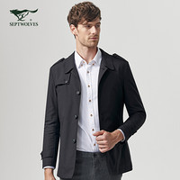 七匹狼风衣男 秋季新款青年男士中长款时尚商务休闲翻领防风外套男装 001(黑色) 175/XL
