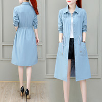 堡晟 2019秋季新款女装新品风衣女流行气质女神中长款外套潮 HZ520-19137 蓝色 XL