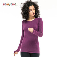 三雅玛 SAmyama 瑜伽服上衣女长袖秋冬 运动健身瑜伽中长款修身透气T恤 1381021-JD-Y0665 紫红-黑 L