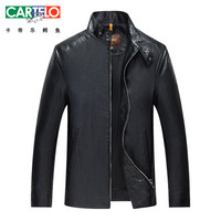 卡帝乐鳄鱼 CARTELO 皮衣男士秋季立领修身男青年休闲仿皮夹克7541 黑色 165/S