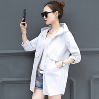 沫欣 2019夏季新品女装风衣女薄款韩版中长款大码宽松休闲时尚防晒风衣服潮 zx1AF11-738 白色 5XL