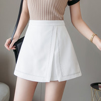 BANDALY 2019夏季女装新款民族风高腰短裤裙女不规则半身裙a字开叉裙裤 zx1625-2719 白色 S