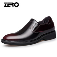 零度(ZERO)男士时尚休闲舒适头层牛皮商务经典内增高正装婚鞋子 Z93938 套脚酒红 39码