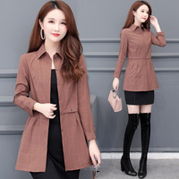 沫欣 风衣女2019秋冬新品小小个子显瘦格子拼接大码宽松薄款风衣外套 KKWHYMAXYY05 豆沙色 5XL