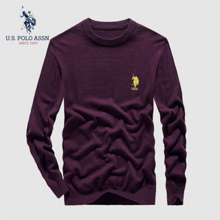 U.S.POLO ASSN. 羊毛衫男 2019秋季新品商务休闲圆领套头纯色带刺绣修身毛衣打底上衣  6194115108 紫花色 54