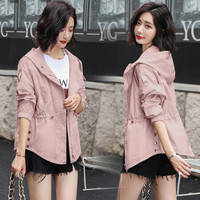 沫欣 风衣女2019秋冬新品街头潮流简约纯色长袖拉链宽松显瘦风衣短外套 yzYWL66070q 粉色 M