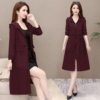 BANDALY 2019秋季新品女装风衣女中长款韩版大码宽松洋气薄款休闲外套 KKWH1139 酒红 3XL