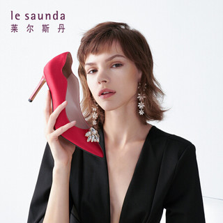 莱尔斯丹 le saunda 时尚优雅尖头套脚水钻搭扣高跟女新娘单鞋 LS 9T94417 红色光身 38