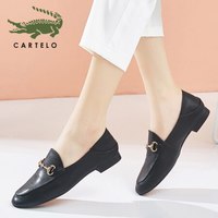 卡帝乐鳄鱼 CARTELO 女鞋上班搭扣平底休闲鞋女浅口方头百搭单鞋复古玛丽珍鞋子 女 0078 黑色 37