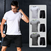 范迪慕 运动套装男健身训练速干运动服夏季薄款短袖T恤吸汗透气宽松跑步服 NZ9008-白色-短袖两件套-4XL