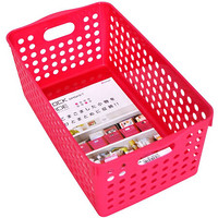 INOMATA stock Basket系列进口厨房零食塑料收纳篮卫浴桌面整理筐套装 宽形 玫瑰粉4571RP（4只装）