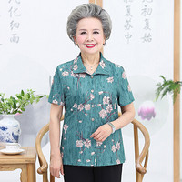 莉夏乐 2019夏季新品女装奶奶装翻领衬衫短袖老太太衣服中老年人气质上衣女 MMTH3136 绿色 2XL