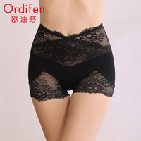 欧迪芬女士高腰平角裤2019新品小裤舒适蕾丝性感打底单品裤XK8431 黑色-平角裤 L
