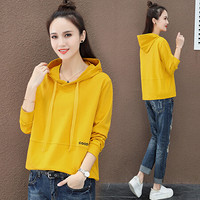AUDDE 2019秋季新款女装新品卫衣长袖女韩版宽松慵懒风外套连帽学生上衣潮 HZ552-1501 黄色 2XL