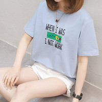 尚格帛 夏季新品女装T恤女时尚学生韩版刺绣字母圆领短袖T恤 zx2A041-048 蓝色 L