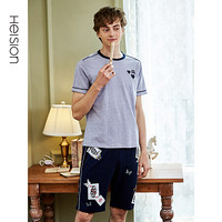 海之宁 睡衣男夏季休闲薄款短袖短裤纯棉青少年学生家居服套装可外穿 H81XMJT030 灰色+藏青 L