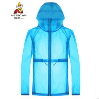 稻草人(MEXICAN)防晒衣皮肤衣男女情侣款春夏超薄透气户外防晒服 蓝色有系带 XL