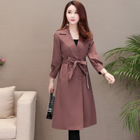 沫欣 风衣女2019秋冬新品气质通勤中长款宽松显瘦阔太太纯色方领系带收腰风衣大外套 KKHYXB8108 咖色 M
