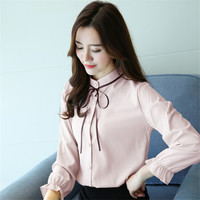瑜珏（YuJue）长袖衬衫女 2019秋装新品职业装工作服上衣韩范百搭系蝴蝶结衬衣 NSYY8039 粉色 XL