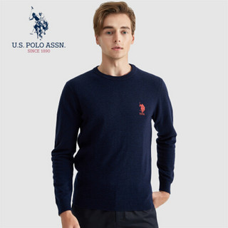 U.S.POLO ASSN. 羊毛衫男 2019秋季新品商务休闲圆领套头纯色带刺绣修身毛衣打底上衣  6194115108 深蓝色 56