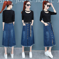 BANDALY 2019秋季女装新款半身裙女时尚两件套法国小众套装女 HZ439-1917TZ 黑色 M