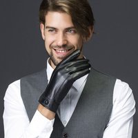百尚意特 皮手套 男 冬季保暖真皮手套男士小山羊皮 手套男款 全掌触摸触屏开车薄款 M2 触控 黑色 S