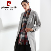 皮尔卡丹 羊毛格子女士围巾披肩两用 秋冬季加厚保暖休闲百搭流苏女士围脖京配礼盒装 D21TM5336 浅驼