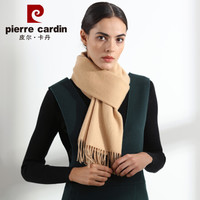 皮尔卡丹纯色羊毛围巾女2018新品冬季保暖时尚圣诞礼物流苏围脖本命年礼物京配团购年会礼盒装D21TM5339 驼色