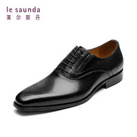 莱尔斯丹 le saunda 时尚商务正装圆头系带粗跟布洛克雕花皮鞋LS AMM09701 黑色 39