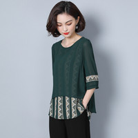 米兰茵（MILANYIN）中年妈妈装2019秋季新款大码女装宽松雪纺衫上衣 MLYH658 绿色 XXXXL