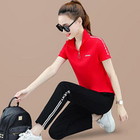AUDDE 翱笛 T恤女运动套装女时尚宽松立领显瘦短袖长裤休闲两件套 zx1102-1250 红色 3XL