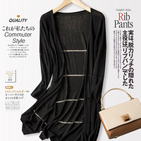 沫欣 2019夏季新品女装针织衫女冰丝薄款中长款七分袖披肩外搭防晒衣服开衫 GZHB888 黑色 L