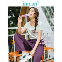 茵曼（INMAN）2019夏装新款圆领韩版短袖T恤高腰宽松阔腿运动裤两件套女 18921|721106 紫色 XL