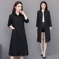 BANDALY 2019秋季女装新款风衣女红色外套女韩版宽松流行中长款POLO领薄款过膝风衣潮 zx2A001-586 黑色 3XL