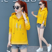 AUDDE 2019秋季新款女装新品卫衣女韩版宽松带帽卫衣女潮时尚休闲韩版长袖短款 HZ530-8906 黄色 3XL