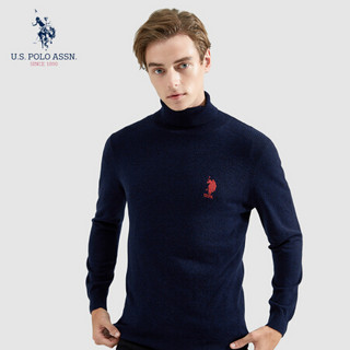 U.S. POLO ASSN.羊毛衫男2019秋冬新款高领纯色棉休闲百搭男士针织毛衣 6194115109 深蓝 S(46)